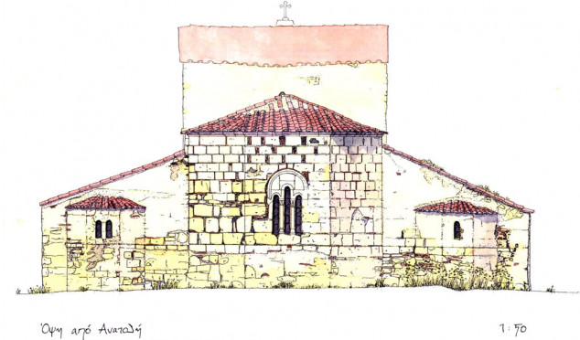 Chánia Avlonaríou (Euböa), Hagios Dimitrios-Kirche, 2. Drittel 13. Jh. mit späteren Ergänzungen (Narthex), Verformungsgetreues Aufmaß 1987