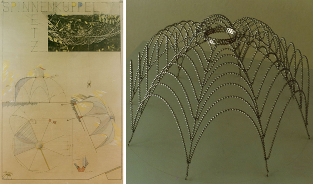 Spinnennetz-Kuppel, Entwurfsblatt und Kettenmodell M 1:50