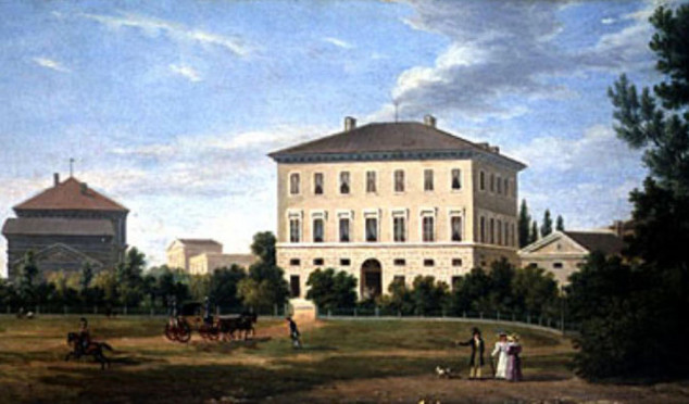 München, Karolinenplatz 4, "Hôtel des Kronprinzen Ludwig" von Carl von Fischer, später Palais Toerring (Benntich 1830, Münchener Stadtmuseum)